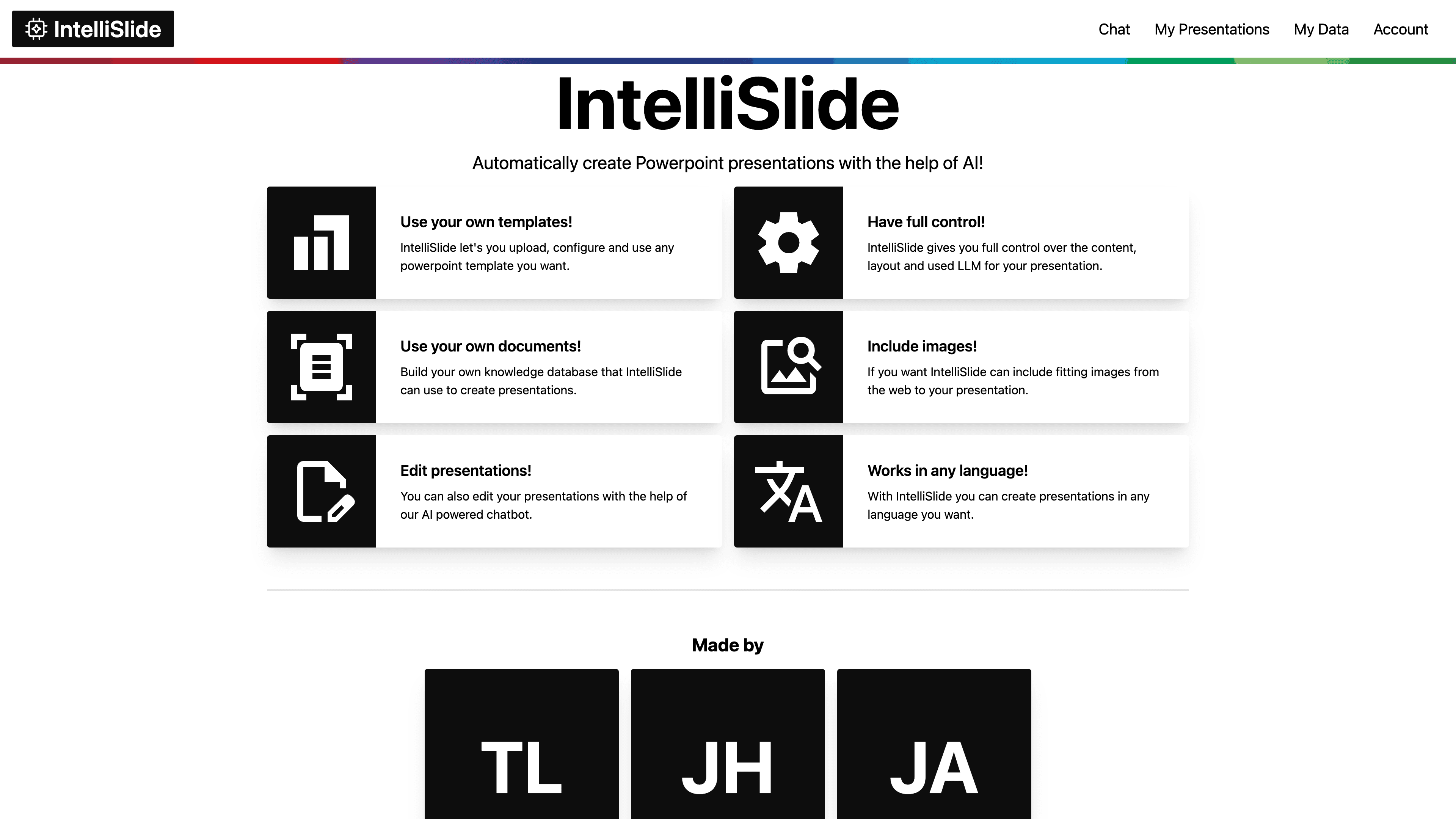 A screenshot of the IntelliSlide homepage.